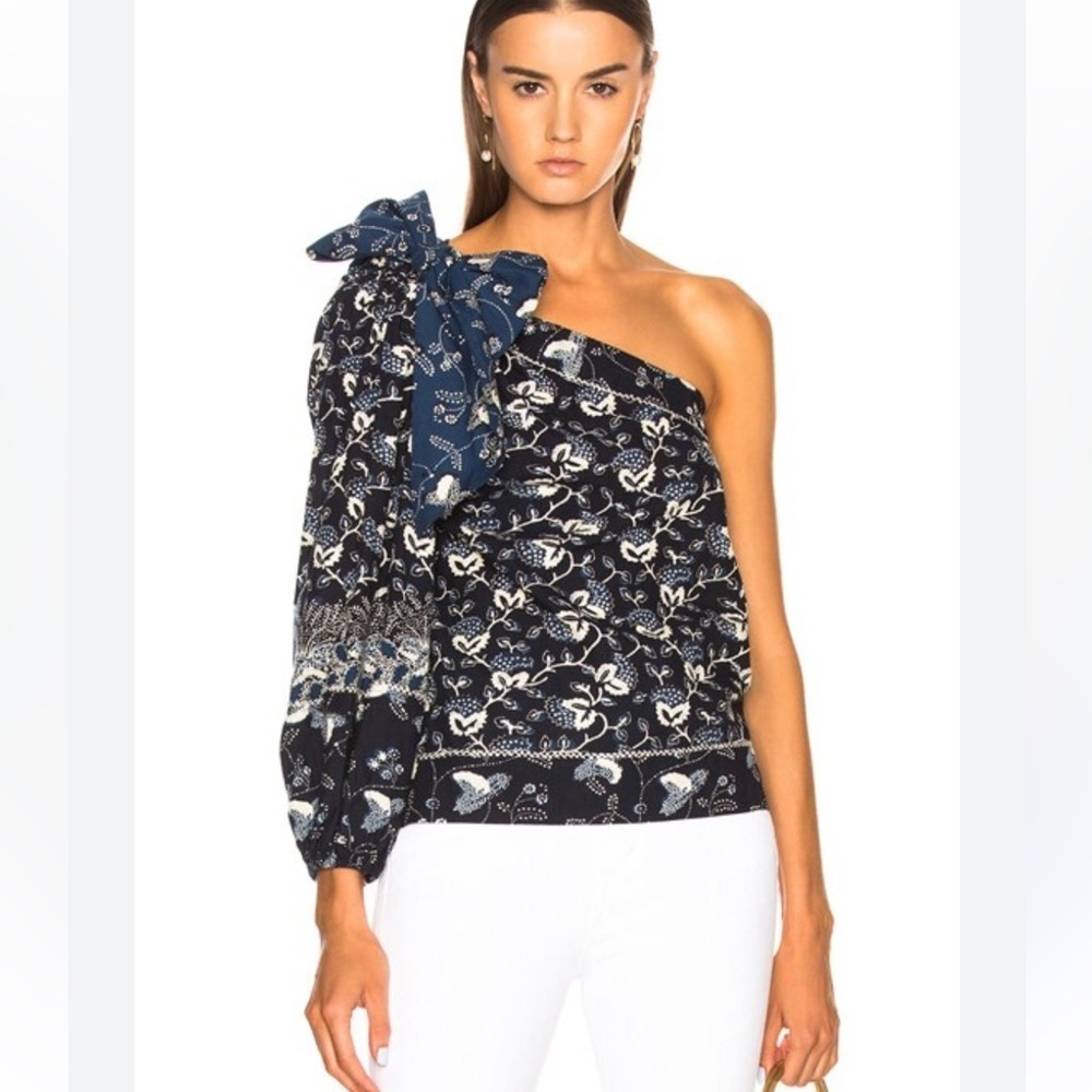 Ulla Johnson Asima One-Shoulder Bow FloralBlouse